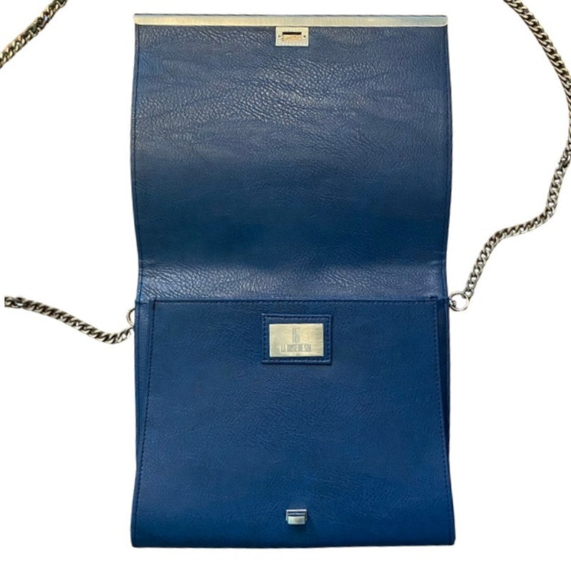 “Noble Heart” Royal Blue Faux Leather Clutch/Crossbody Bag with Metal Chain Strap
