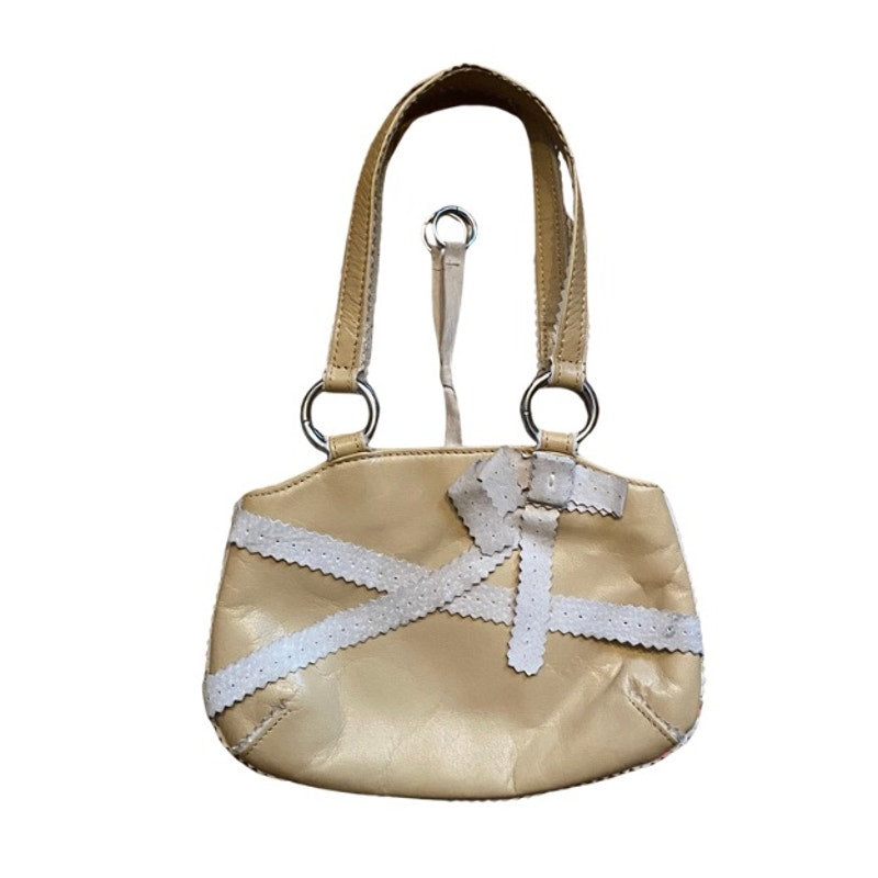 Dainty Y2K Two-Toned Beige/ Light Brown Suede Leather Handbag