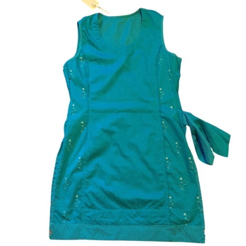 NWT Teal Blue & White Polka Dot Embroidered Floral Cotton Sleeveless Tunic Top (S)
