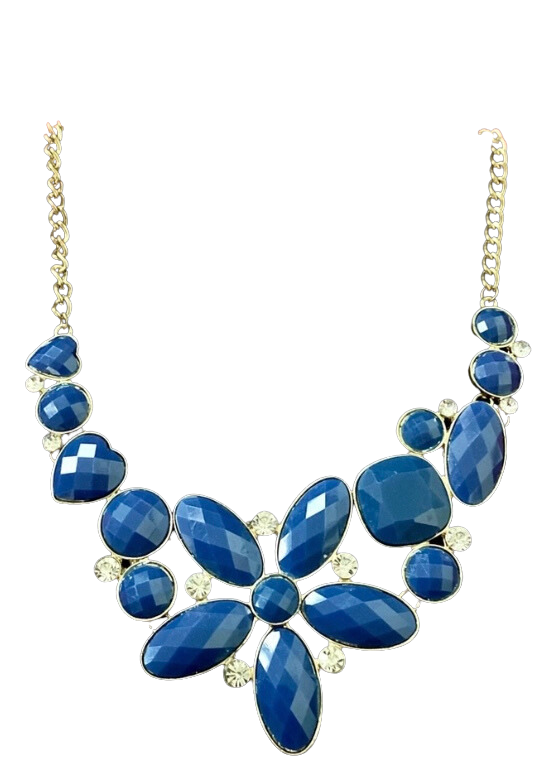 Retro Royal Blue Flower/Floral Bib Necklace
