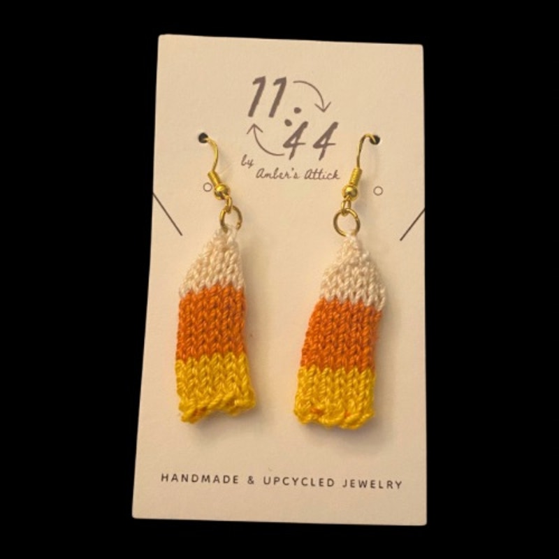 Candy Corn Handknit Cotton Earrings