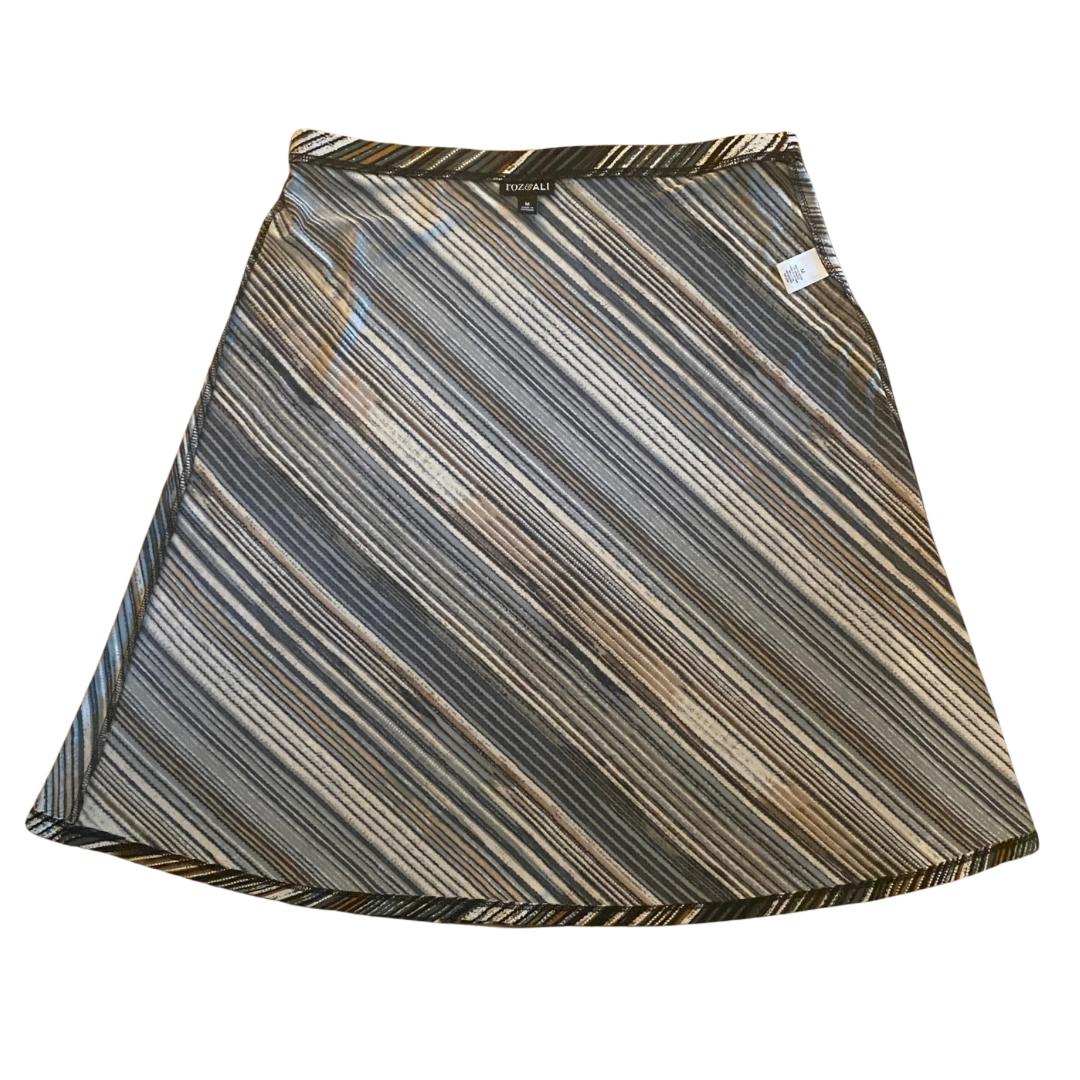 Navy, Brown, and White Diagonal Striped A-Line Skirt (M)