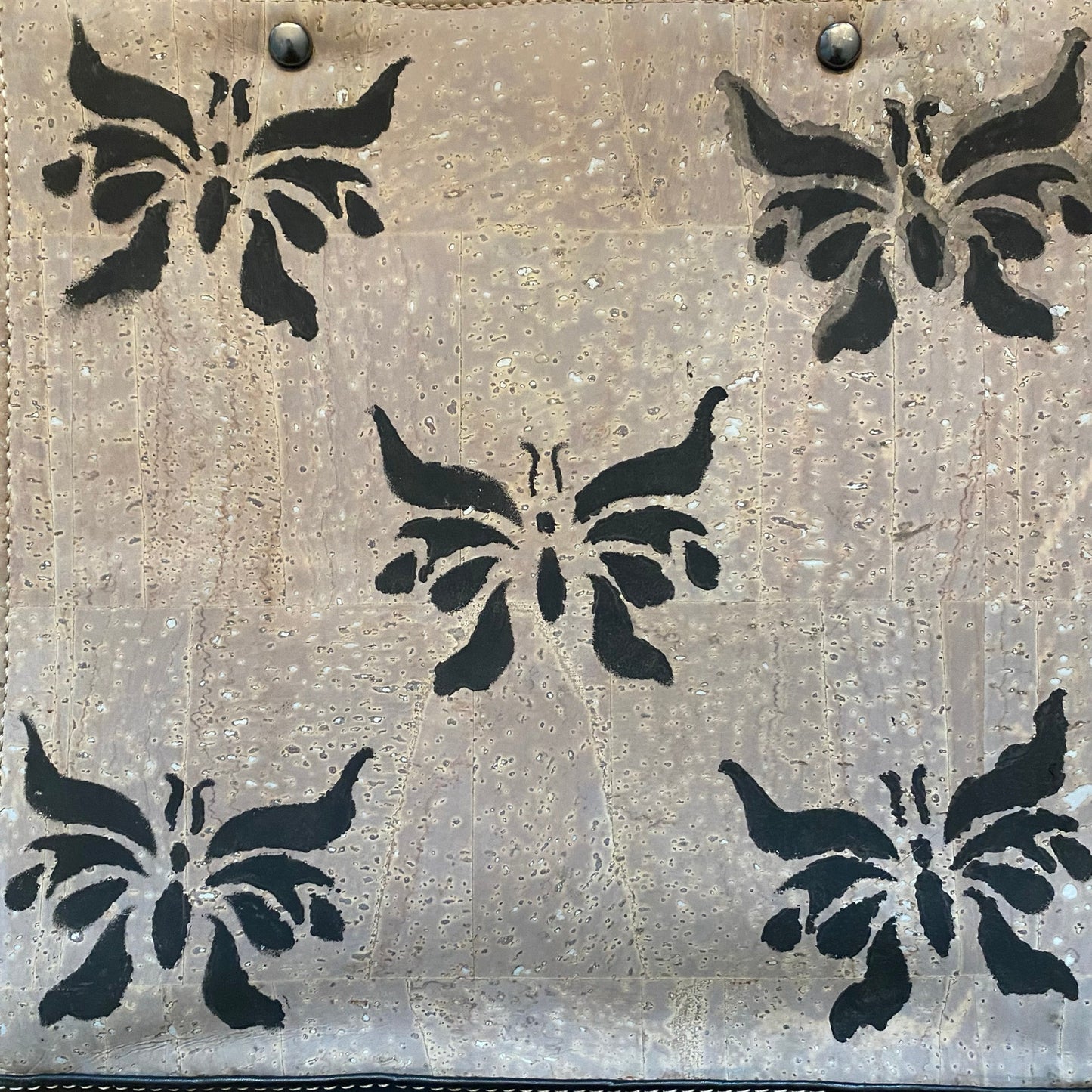 Upcycled Painted Black/Greige Butterfly Cork & Leather Handbag