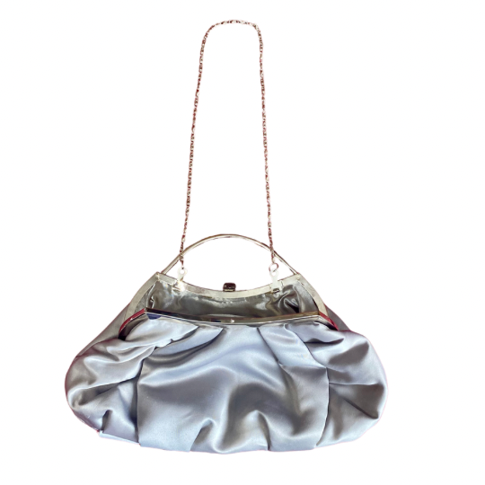 Y2K Silver Satin Handbag with Silver Chain Shoulder Strap