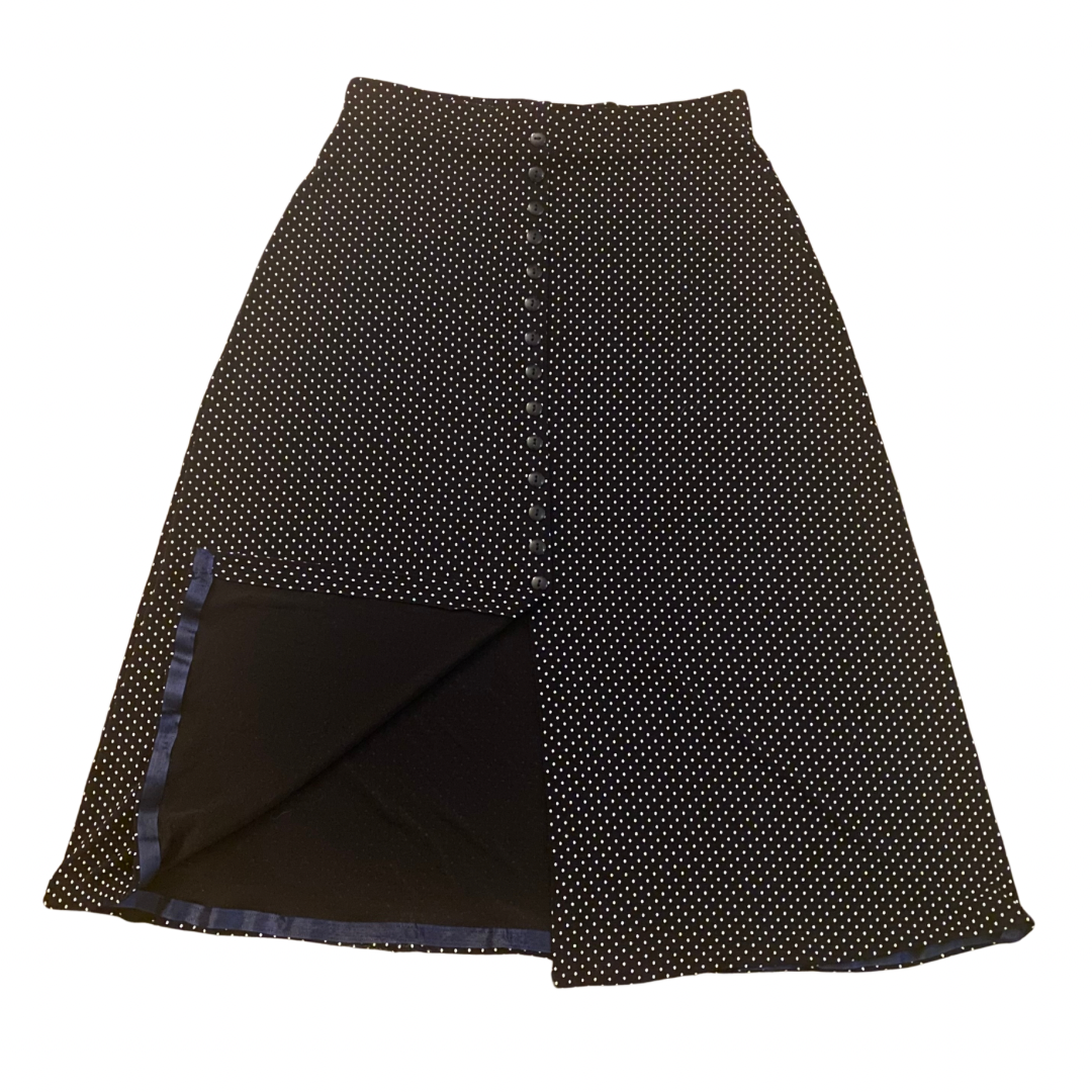 Vintage Black and White Polka Dot Skirt with Buttons and Center Slit (S)