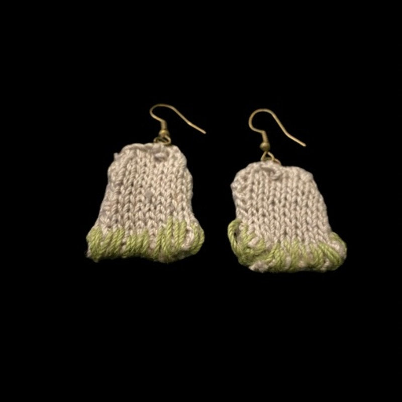 “R.I.P.” Grassy Tombstone Earrings | Handknit with Cotton Thread