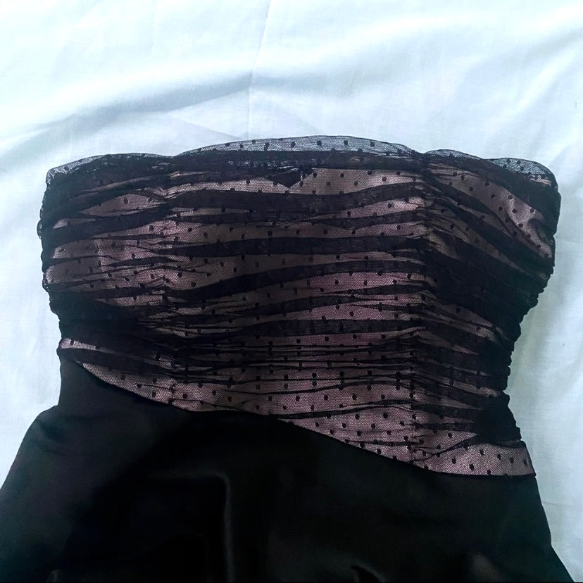 Y2K Baby Pink/Black Asymmetrical Strapless Bubble Hem Dress (8)