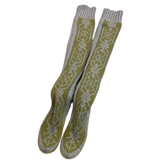 Green/Grey Fair-Isle Knit Thigh High Boots (Women’s 6)