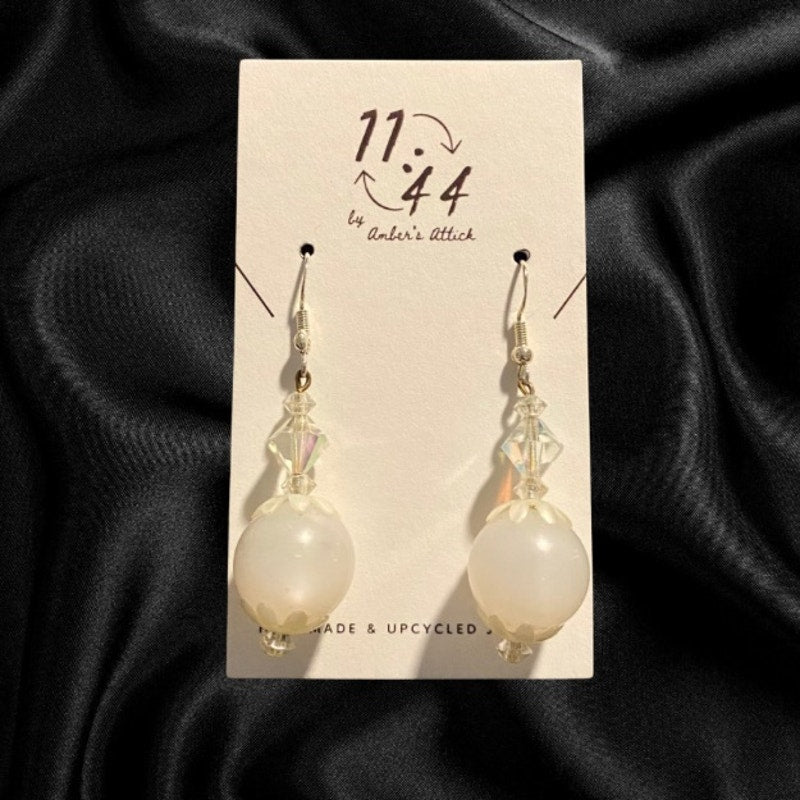 Upcycled Vintage Beaded Mock Crystal and Pearl Drop Earrings
