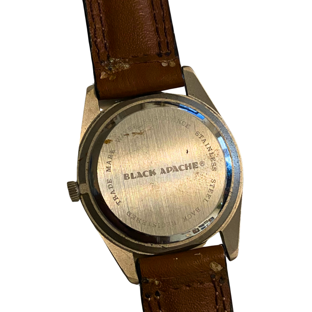 Vintage Black Apache Chief Mahogany Brown Leather Band Analogue Wristwatch