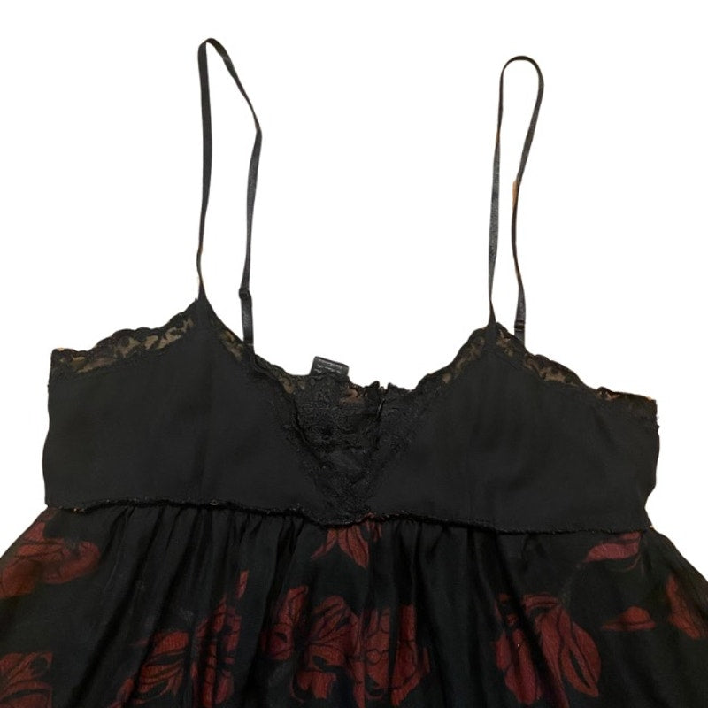 90’s Lacey Bust Black and Red Floral Babydoll Spaghetti Strap Dress (M)