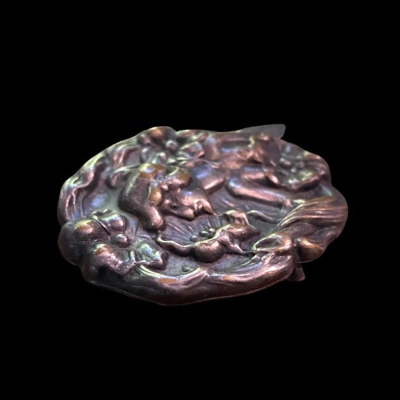 Vintage Art Nouveau Floral Forest Nymph Silverplate Brooch