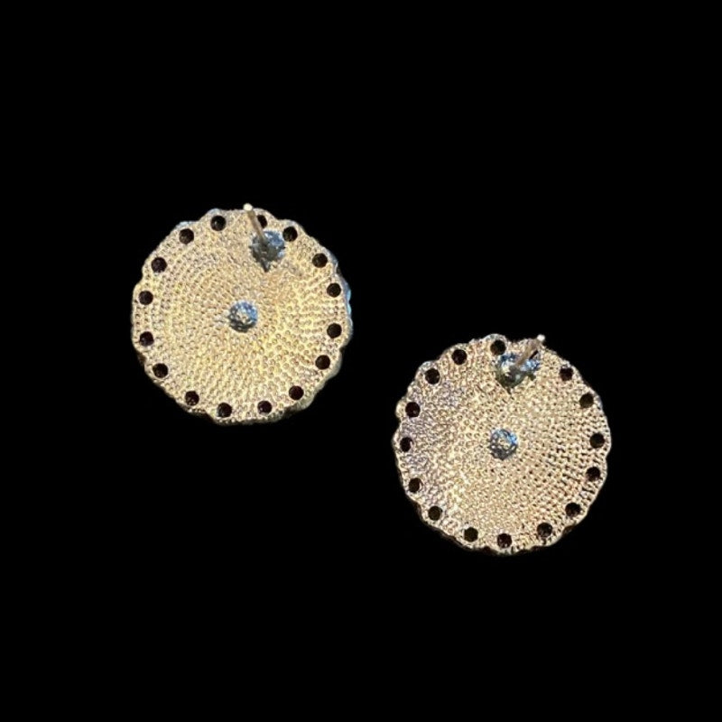 Antique Recreation Goldenrod Cannetille Pewter Round Flower Stud Earrings