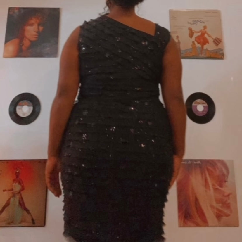 NWT Black & Silver Sequin Ruffle Cocktail Dress (14)