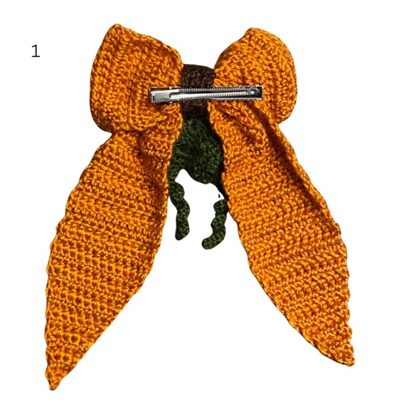 Pumpkin on the Vine Crochet Bow - Handmade Accessory with Removable Clip