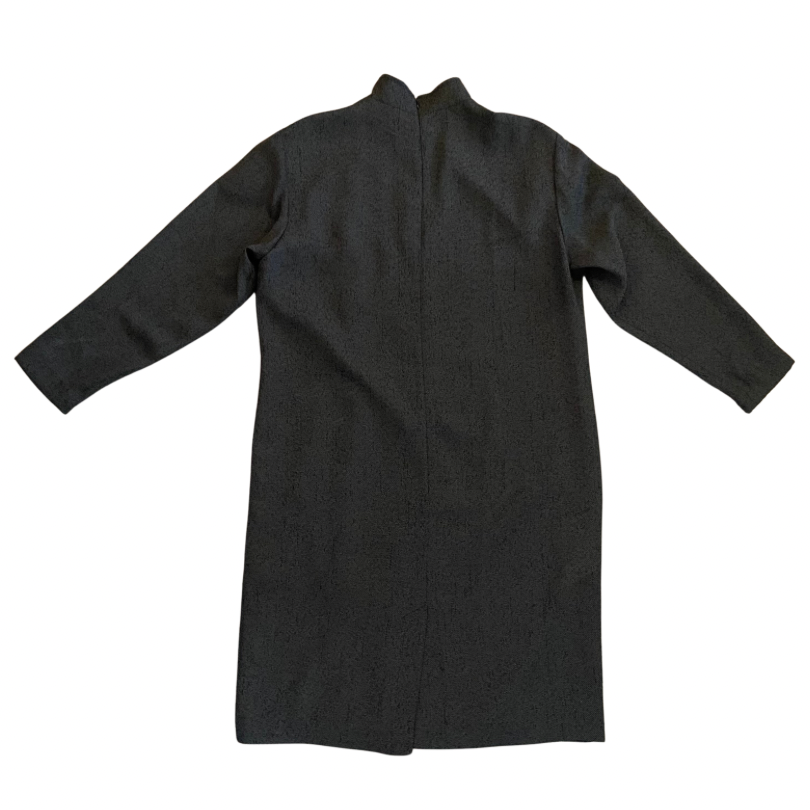 80’s Black/Grey Cheongsam Style Long Sleeve Vegan Wool Dress (M/L)