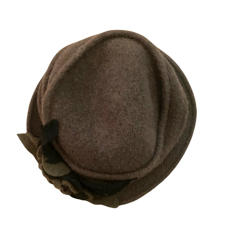 π 1920βs Style Wool Army Green/Black Flower Cloche Hat (57 cm)