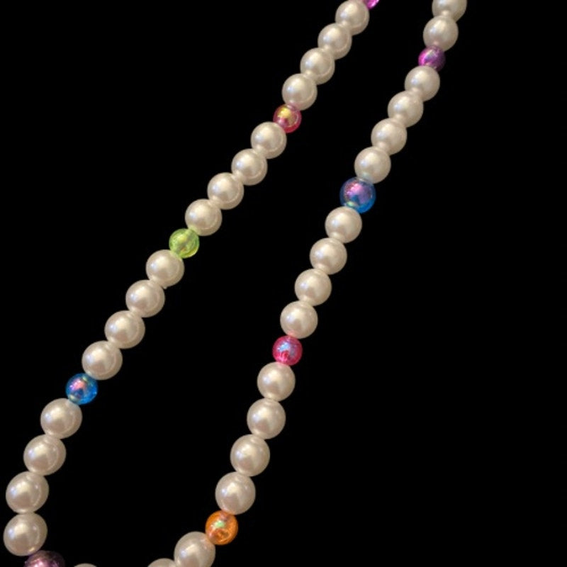 Multicolor Candy Chrome Mock Pearl Necklace | Handmade with Vintage Beads