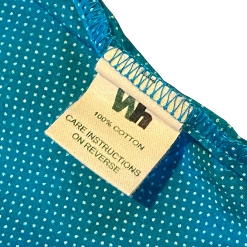NWT Teal Blue & White Polka Dot Embroidered Floral Cotton Sleeveless Tunic Top (S)