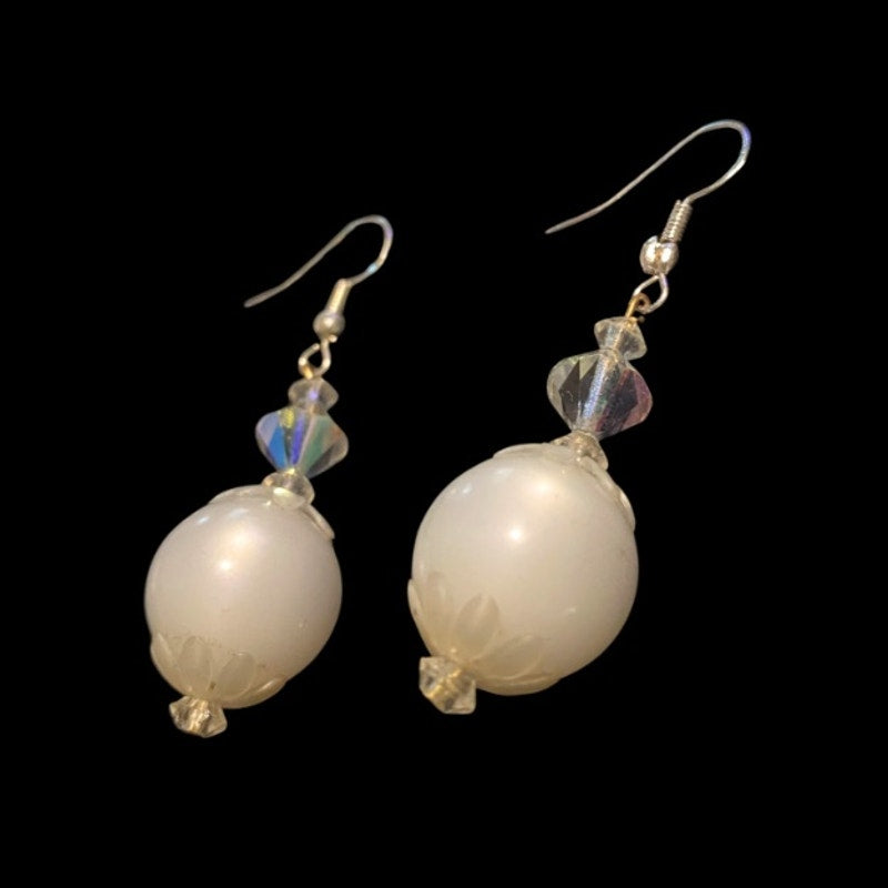 Upcycled Vintage Beaded Mock Crystal and Pearl Drop Earrings