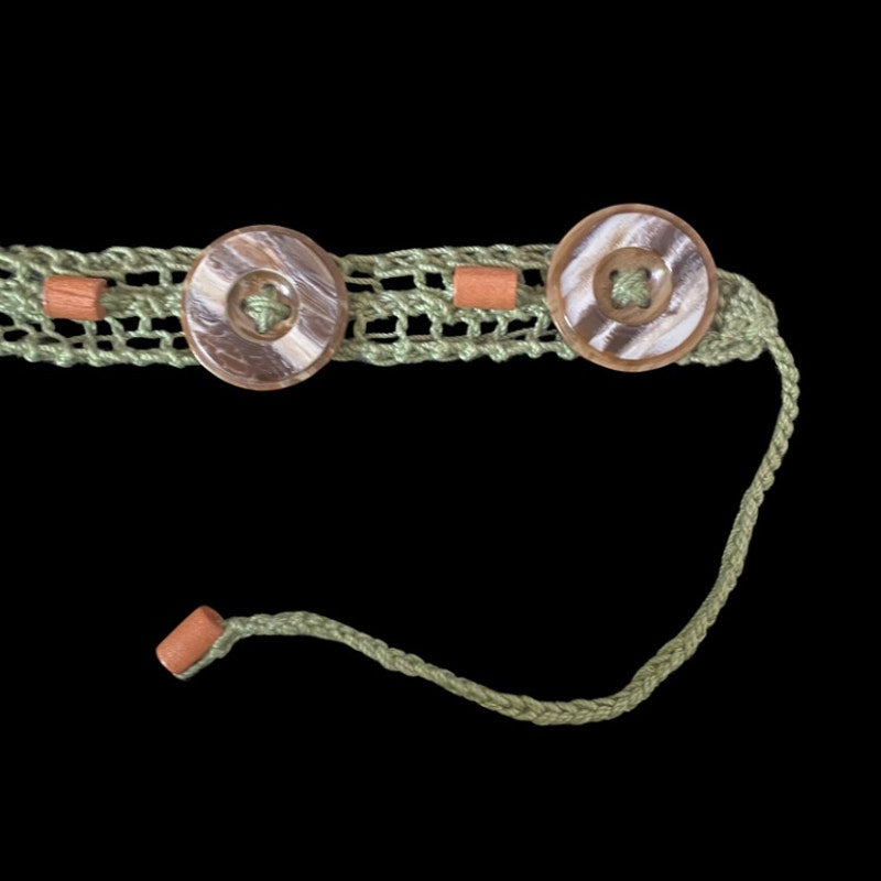 Sage Green Button Embellished Handknit Cotton Choker Necklace
