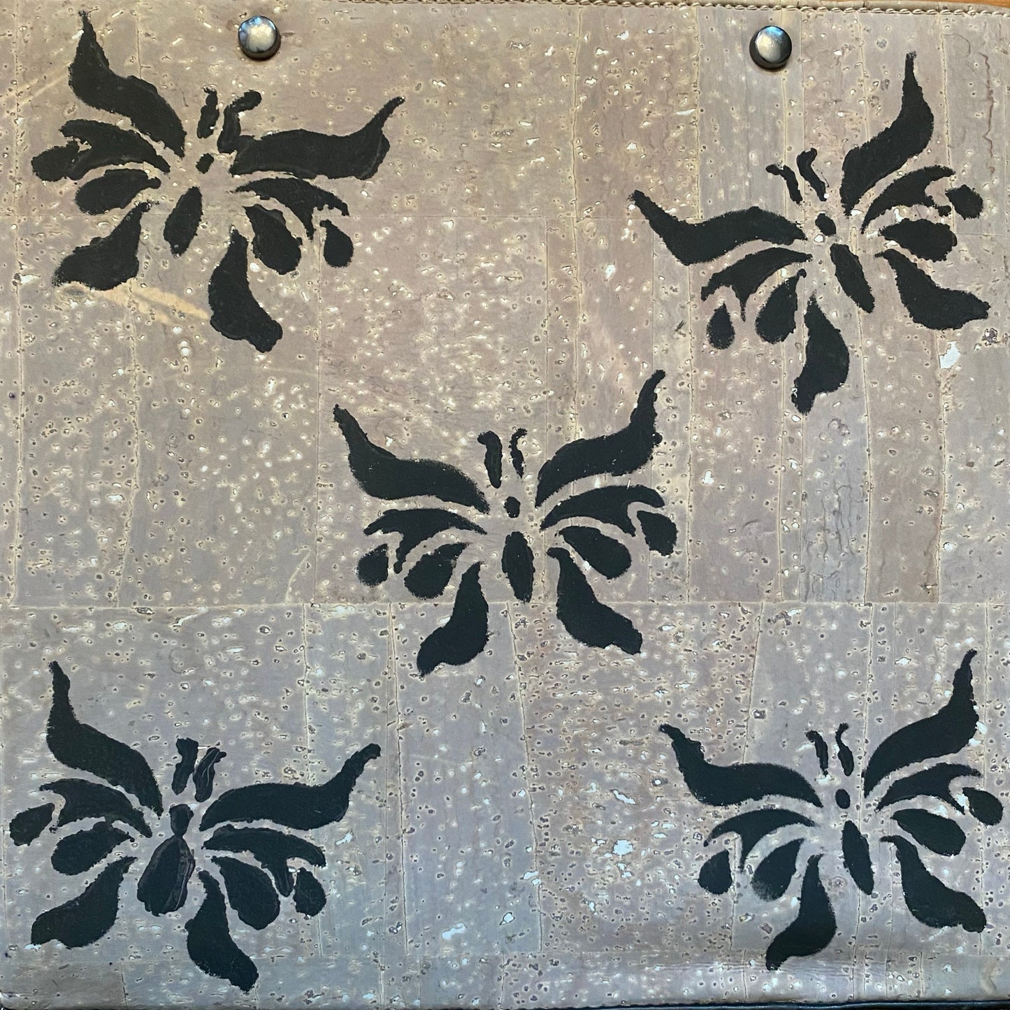 Upcycled Painted Black/Greige Butterfly Cork & Leather Handbag