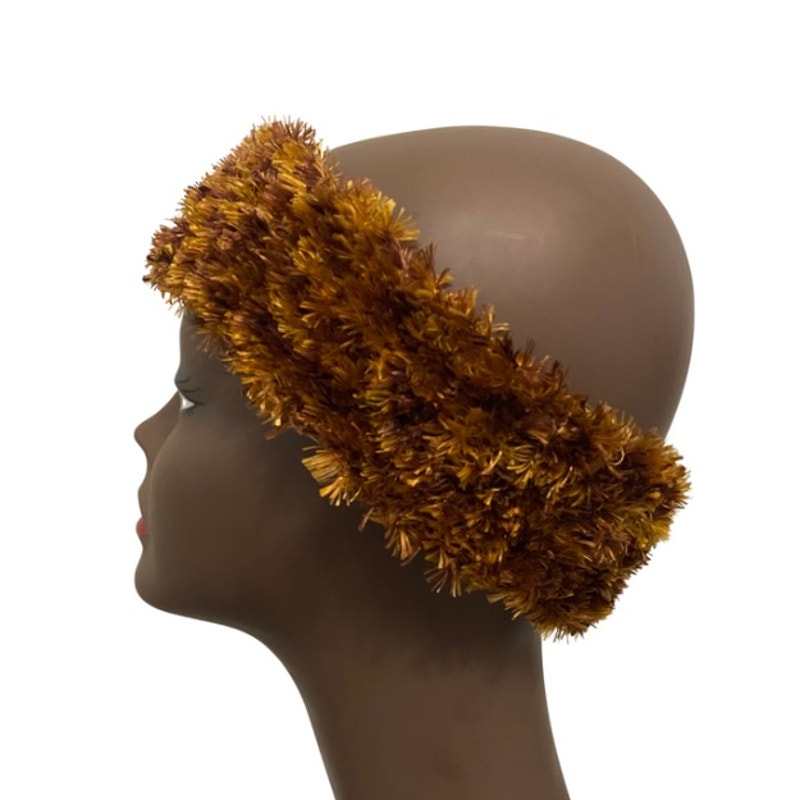 Fuzzy Golden Brown Knit Headband/ Ear Warmer (L)