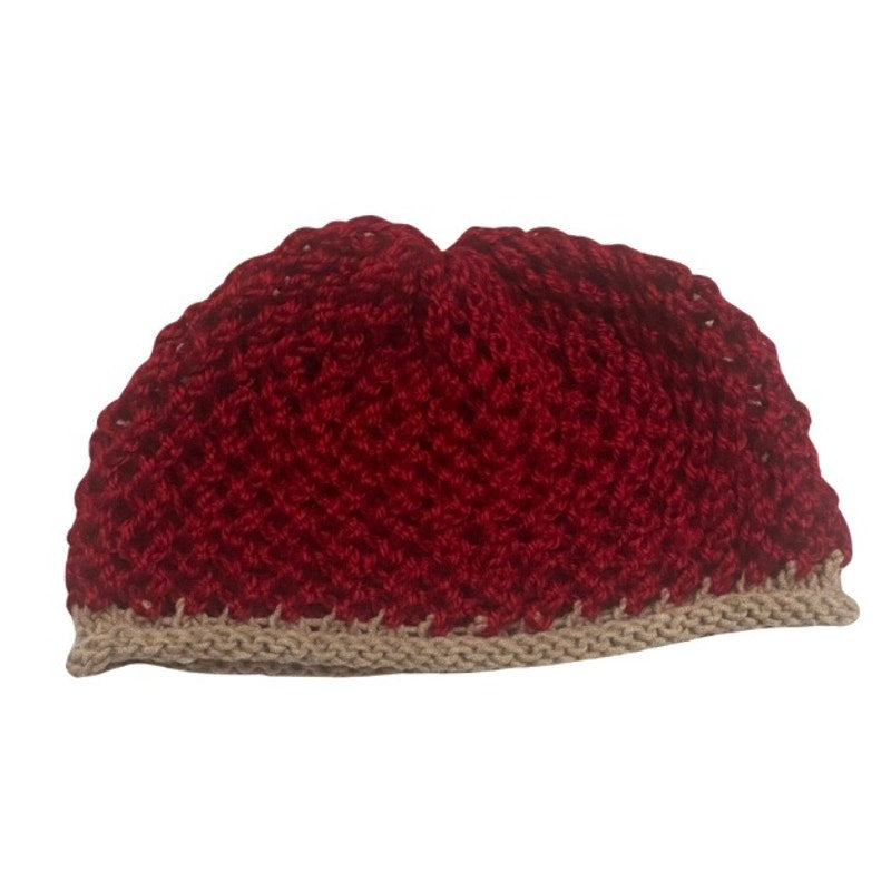 Cherry Red/ Tan Knit Mesh Skull Cap/ Beanie (M/L)