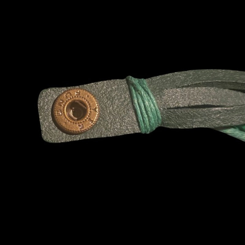 Earthy Green Leather Watch Bracelet with Wood Beads Bronze Feather Charm