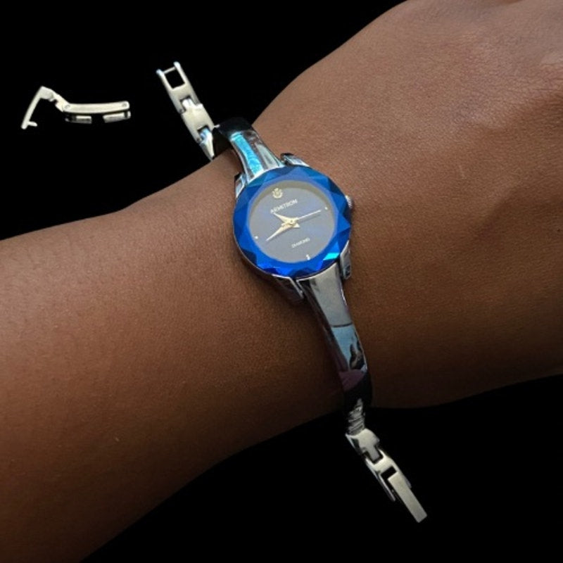 Secondhand Armitron Diamond Accent Cobalt Blue Face Silver Metal Analog Watch Bracelet (Large)