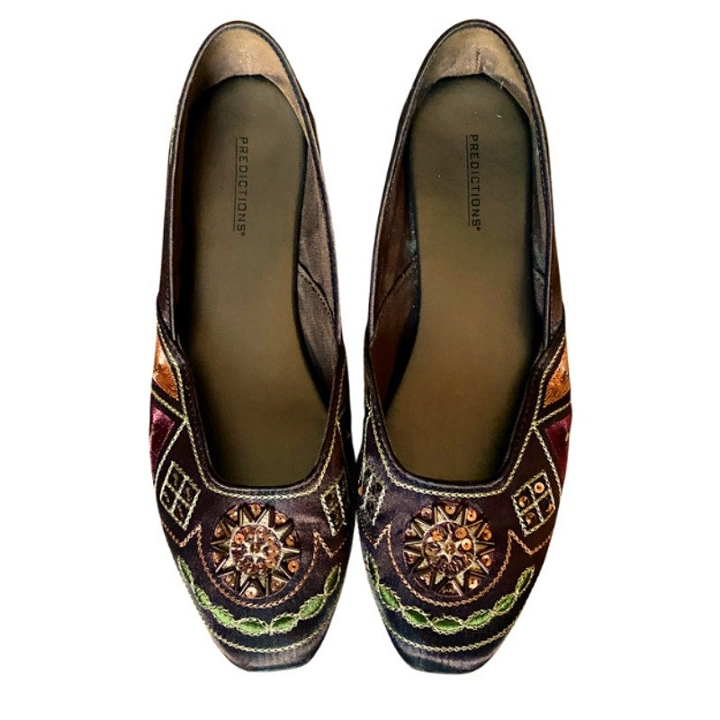 Beaded Sequin Sun Chocolate Brown Embroidered Satin Flats (8)
