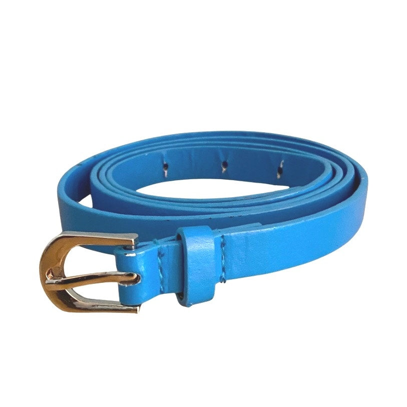 Slim Cerulean Blue Pleather Belt (16)