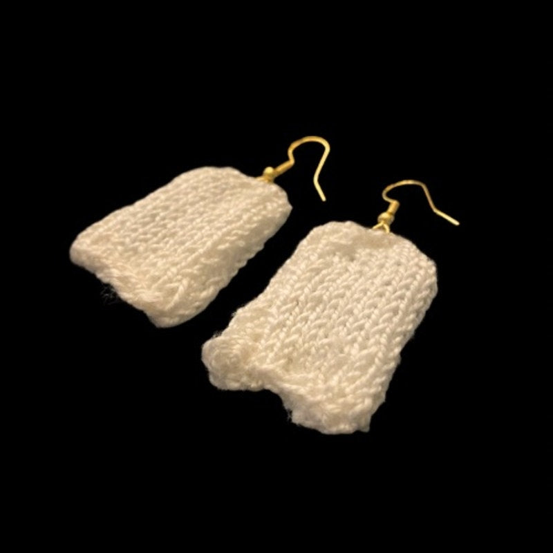 White Minimalist Ghost Handknit Cotton Earrings