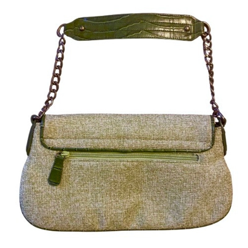 Y2K Green & Purple Flower Accent Shoulder Bag with Faux Alligator Chain Strap