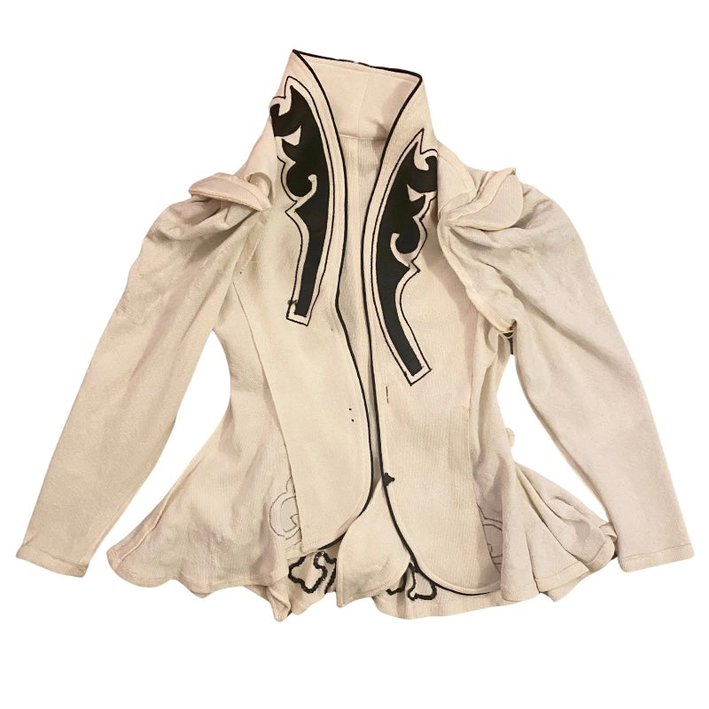 *RARE VINTAGE* Cream & Black 80’s Sequin Embellished Knit Blazer/Jacket with Belt (S)