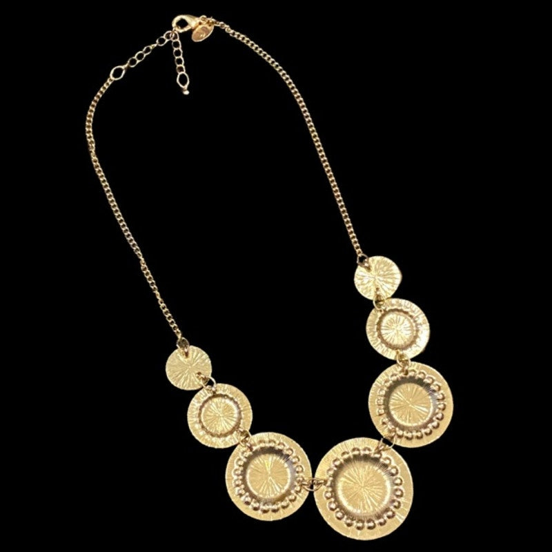 Pink Mock Pearl & Rhinestone Studded Gold Toned Disc Bib Necklace