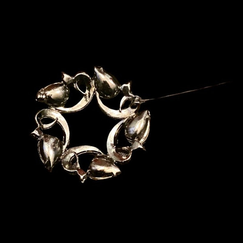 Anne Klein Yellow Crystal Rhinestone Studded Pewter Wreath Pin