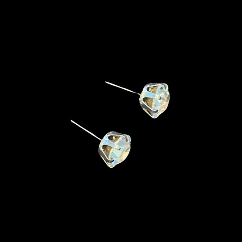 Blue-Tinted Round Diamente Stainless Steel Stud Earrings