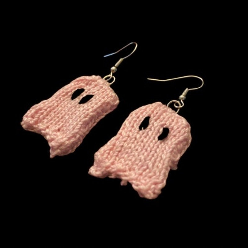 Pastel Pink Minimalist Ghost Earrings | Handknit with Cotton Thread