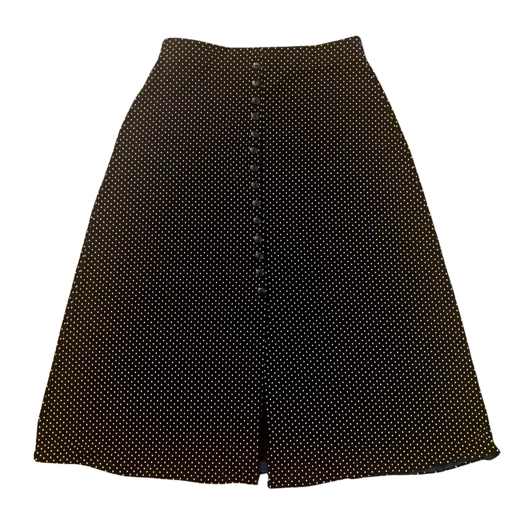 Vintage Black and White Polka Dot Skirt with Buttons and Center Slit (S)