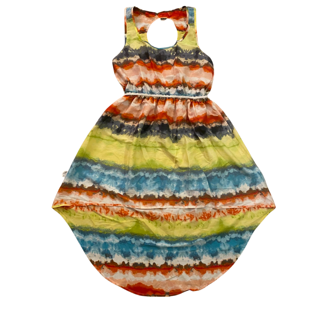 Hi-Low Lime Green/Turquoise/Orange Watercolor Striped Dress (M)