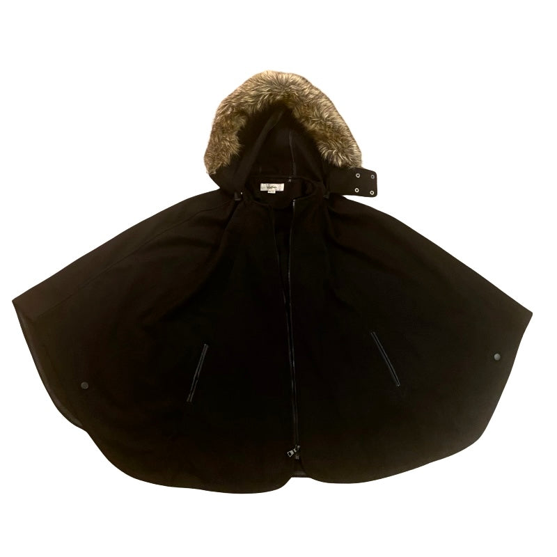 Black Fleece Cape with Removable Faux-fur Trim Hood (S-XXL)