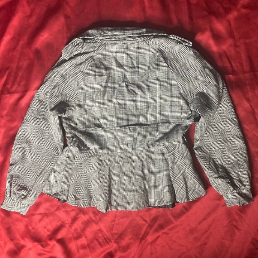Fluttery Black & White Plaid Peplum Jacket (M)