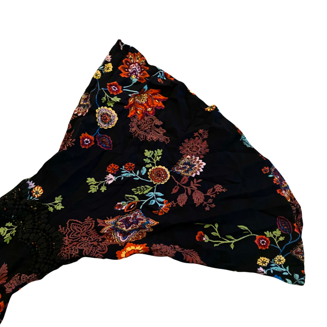 Vintage Black Floral Bell Sleeve Top (M)