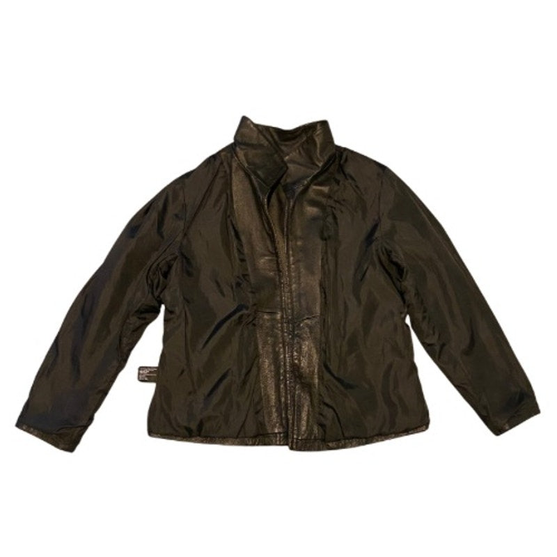 Y2K Unisex Full Zip Black Genuine Leather Jacket (X-Large)
