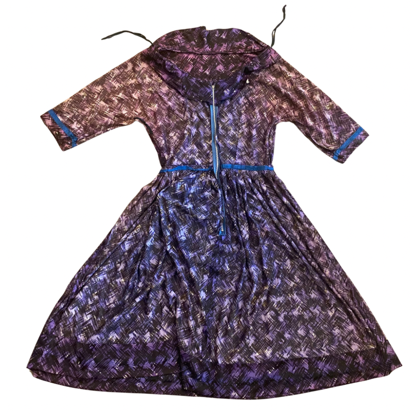 Vintage Ombré Purple Crosshatch Pattern Dress with Matching Belt (XS/S)