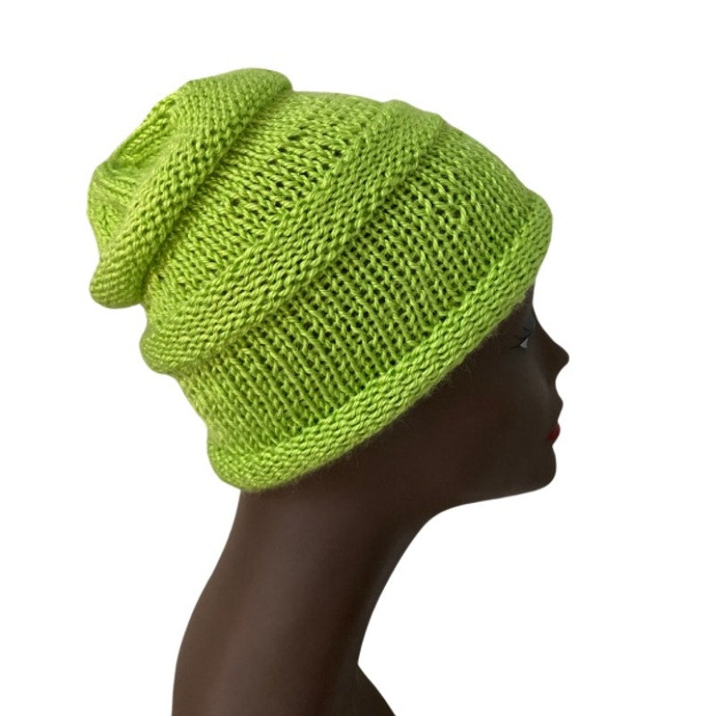 Lime Green Slouchy Knit Beanie - OSFM