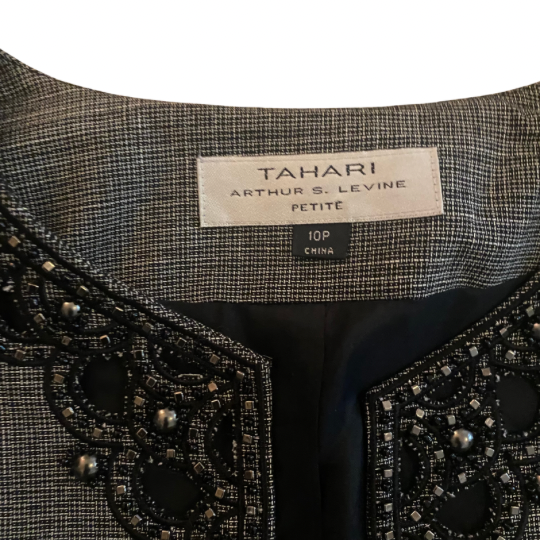 Black Beaded Grey Tweed Jacket & Sleeveless Top Set (10P)