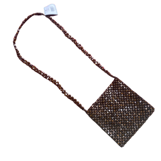 New With Tags - Brown Wood Beaded Square Shoulder Bag
