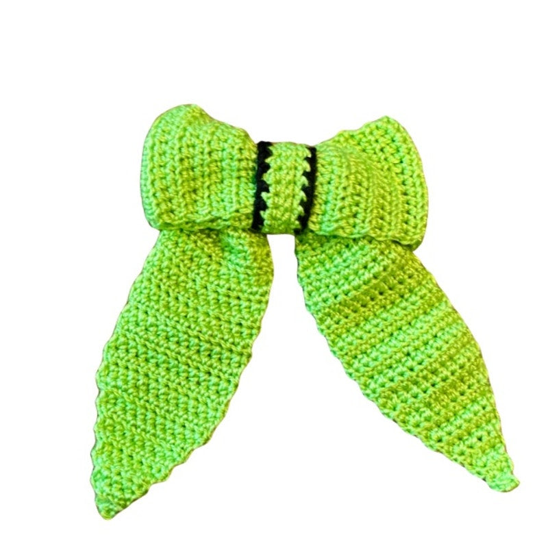 Lime Green/Black Crochet Bow - Handmade Accessory with Removable Clip